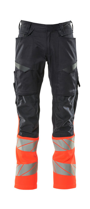MASCOT Trousers with kneepad pockets – Dark Navy/Hi-Vis Red