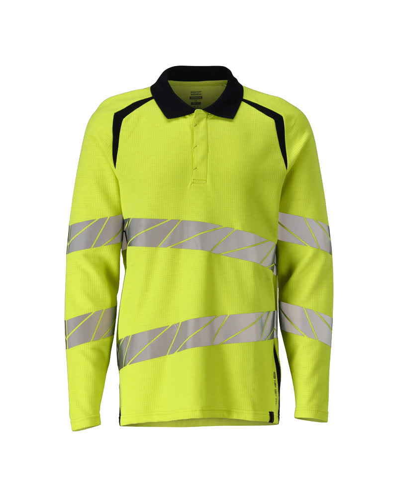 MASCOT Polo Shirt, long-sleeved – Hi-Vis Yellow/Dark Navy