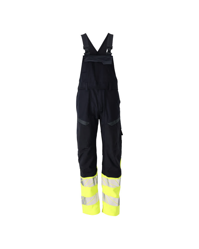 MASCOT Bib & Brace with kneepad pockets – Dark Navy/Hi-Vis Yellow