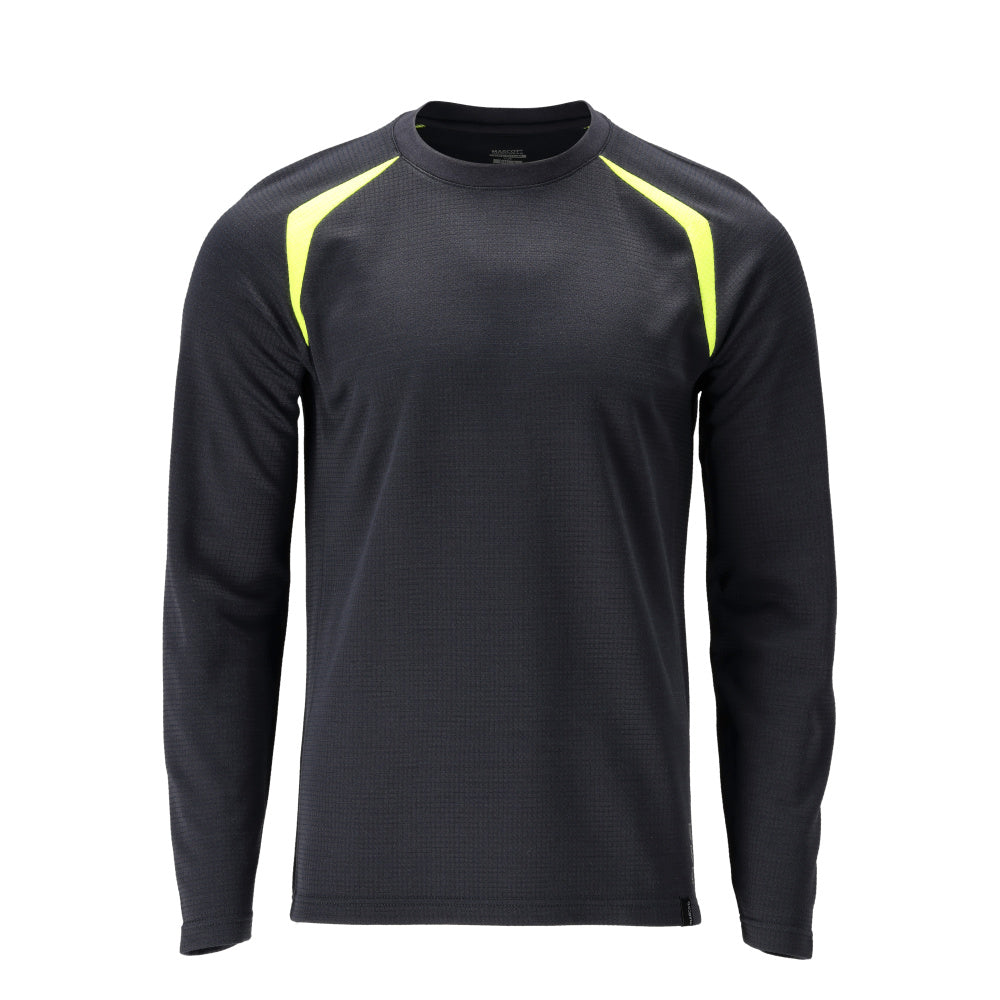 MASCOT T-shirt, long-sleeved – Dark Navy/Hi-Vis Yellow