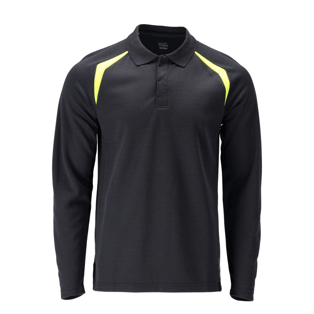MASCOT Polo Shirt, long-sleeved – Dark Navy/Hi-Vis Yellow