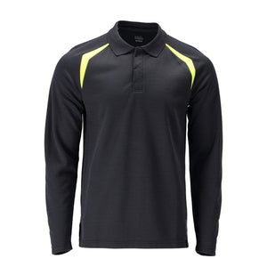 MASCOT Polo Shirt, long-sleeved – Dark Navy/Hi-Vis Yellow