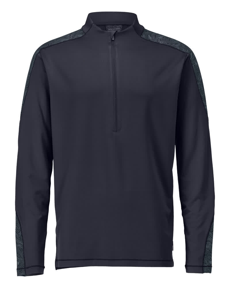 MASCOT T-shirt, long-sleeved, with half zip – Dark Navy