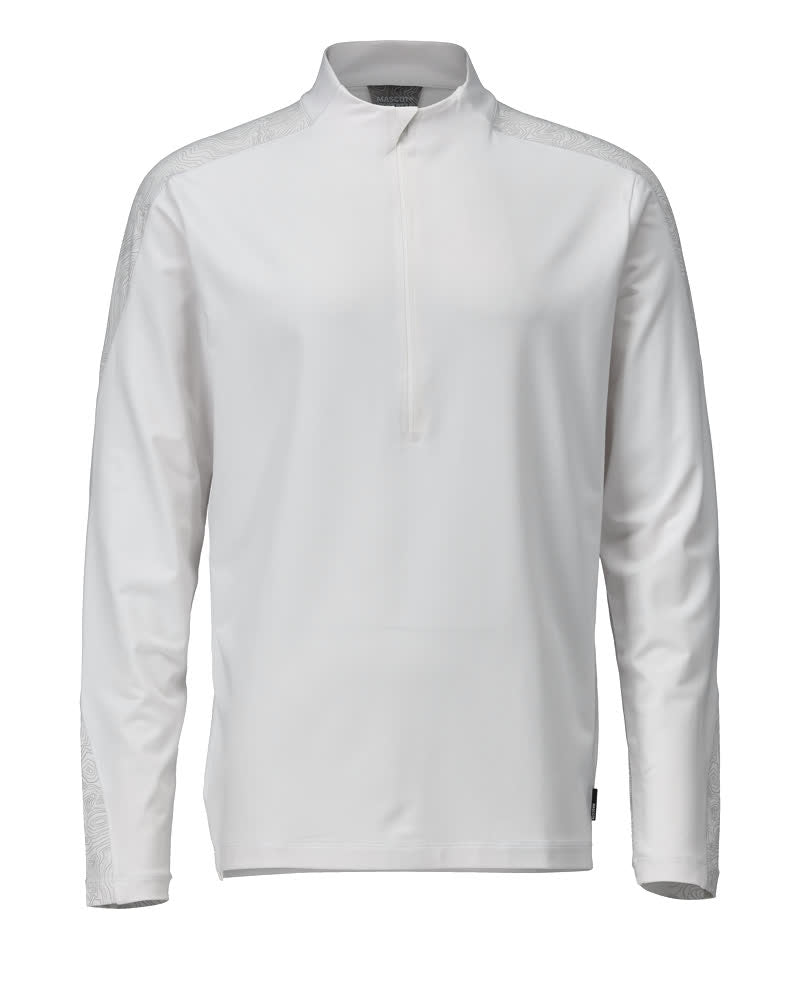 MASCOT T-shirt, long-sleeved, with half zip – White