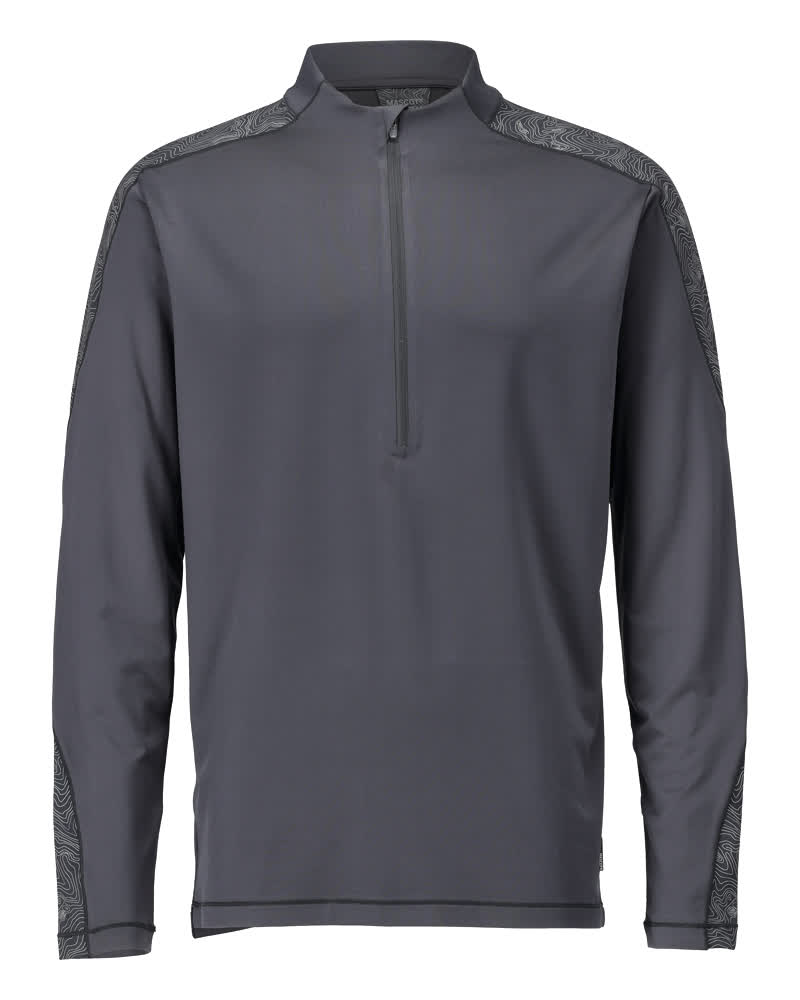 MASCOT T-shirt, long-sleeved, with half zip – Stone Grey
