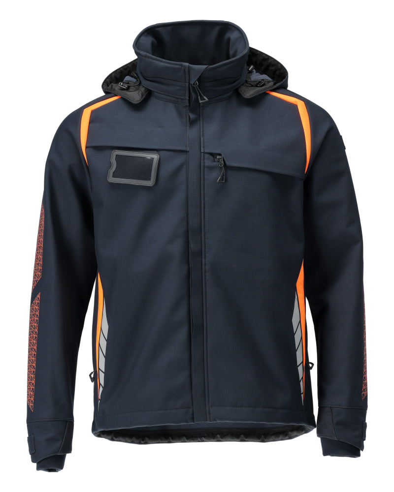 MASCOT Softshell jacket with hood – Dark Navy/Hi-Vis Orange