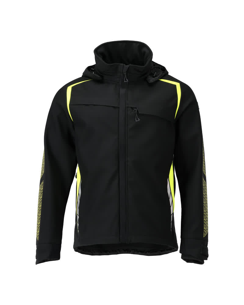 MASCOT Softshell jacket with hood – Black/Hi-Vis Yellow
