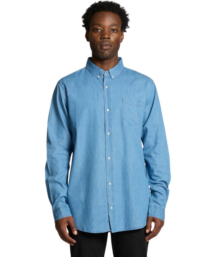 Mens Blue Denim Long Sleeve Shirt