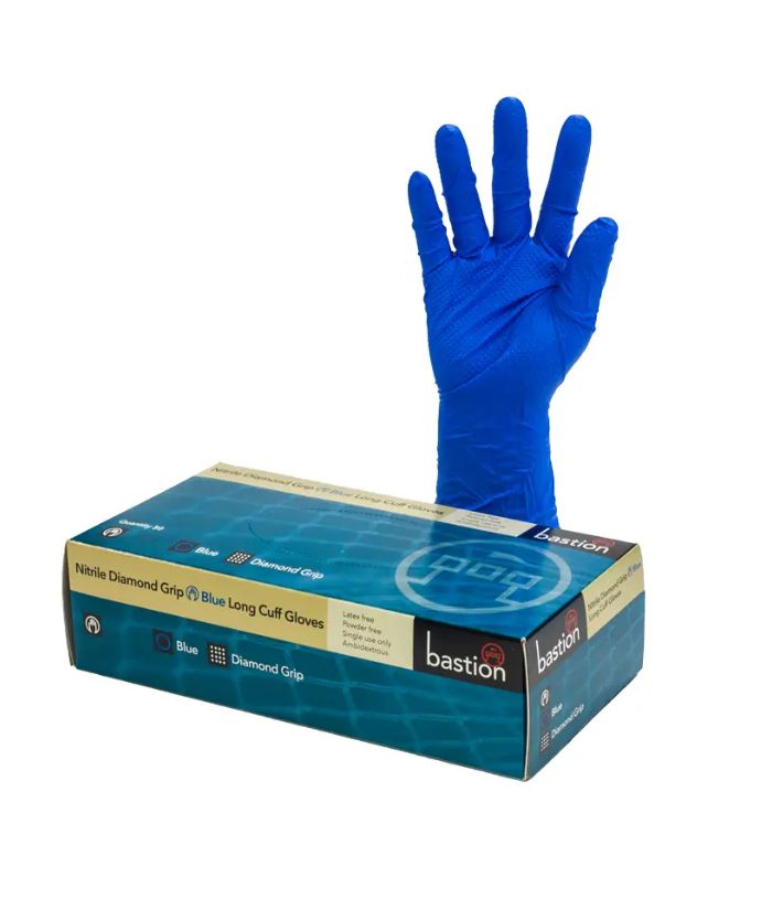 Bastion Blue Nitrile Diamond Grip 300mm Cuff Gloves
