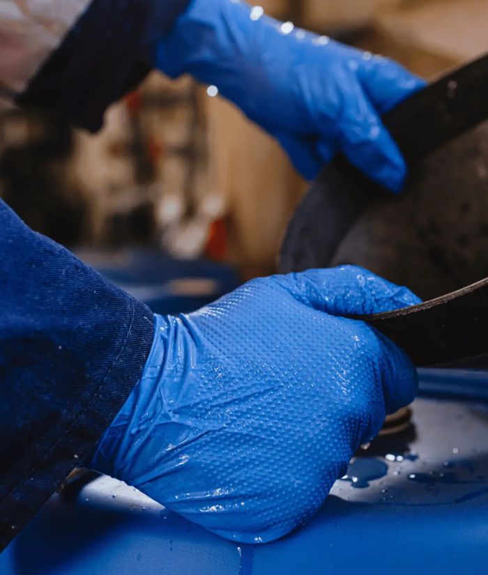 Bastion Blue Nitrile Diamond Grip 300mm Cuff Gloves