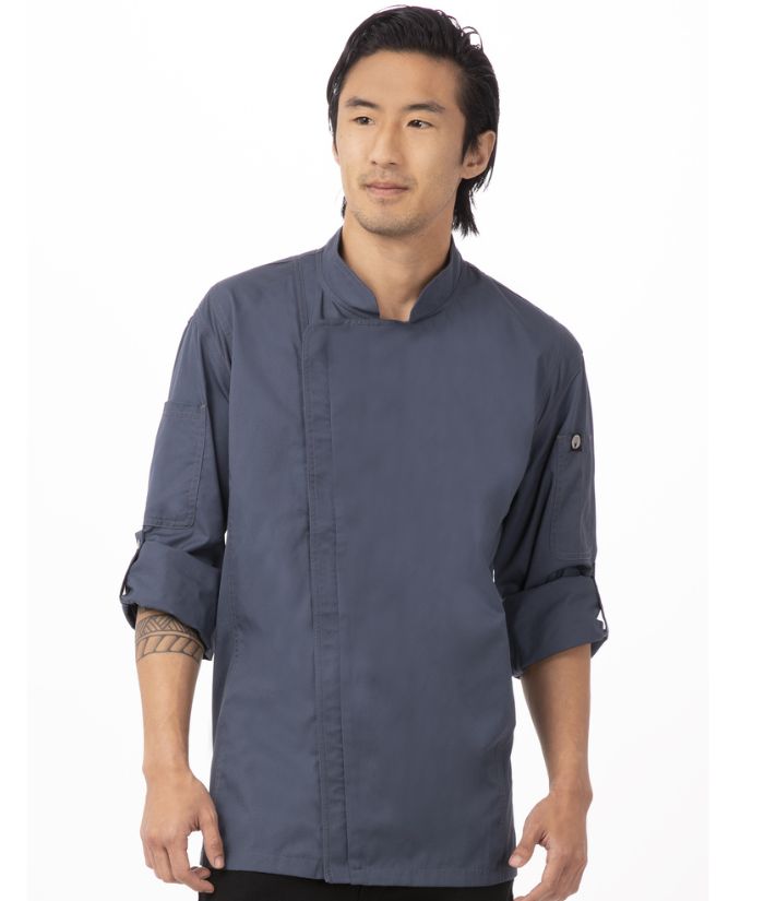 Hartford Men's Blue Chef Jacket Long Sleeve with Zipper