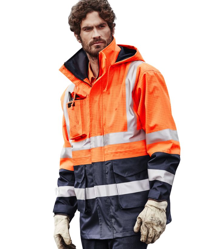 Mens Orange Flame Arc Rated Antistatic Waterproof Jacket