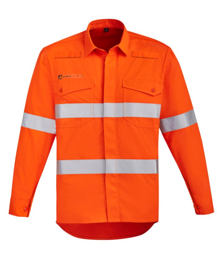 Mens Orange Flame Hi Vis Open Front Shirt - Hoop Taped