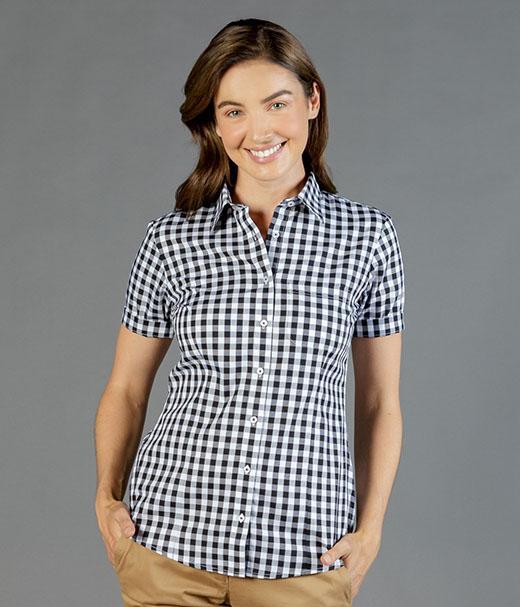 womens-check-shirts-Degraves Royal Oxford Check Short Sleeve Shirt-1710whs