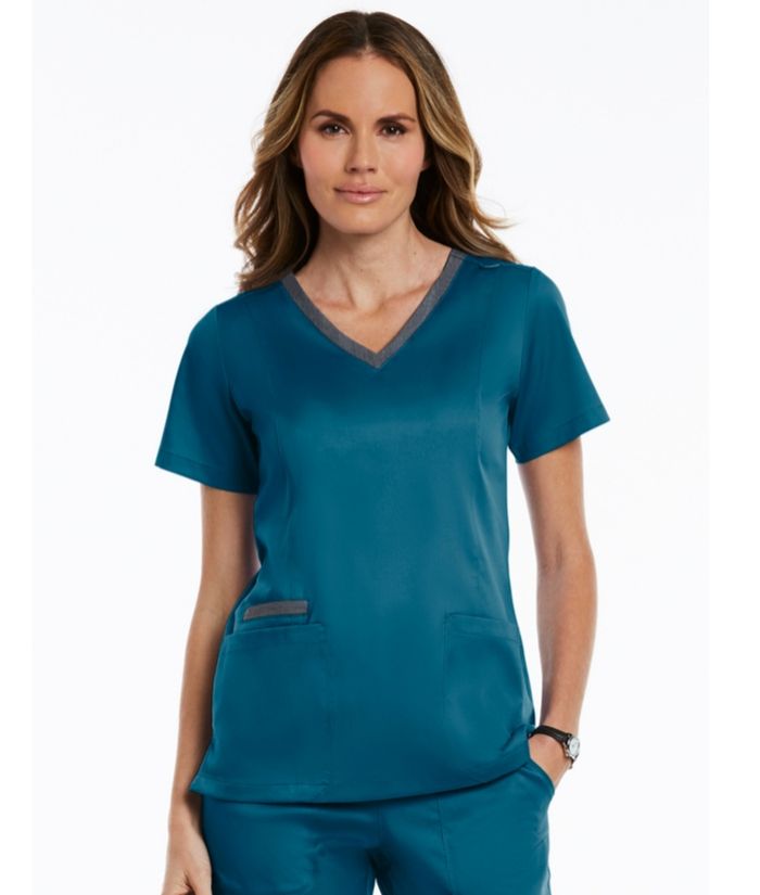 Maevn-contrast-double-v-neck-caribbean-blue-scrub-top-Uniform-vets-nurses-beauty-therapists