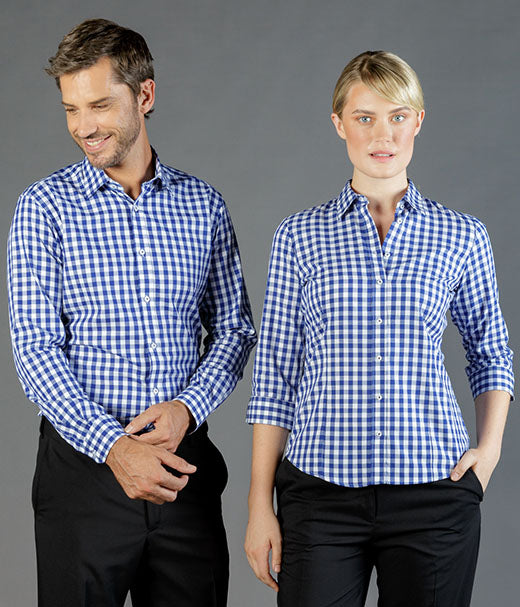 womens-check-shirts-nz-Degraves Royal Oxford Check Womens 3/4 Sleeve Shirt-1710wl