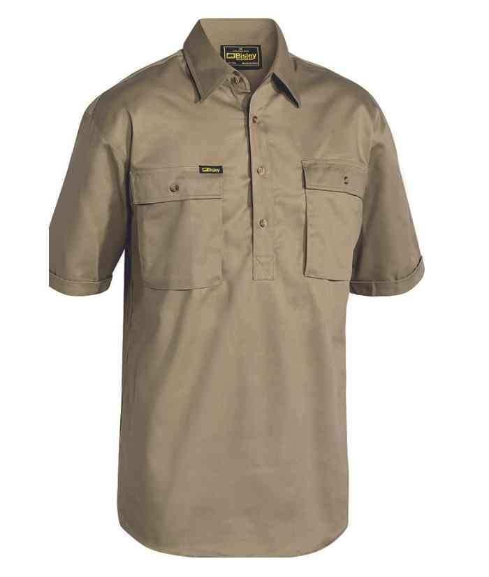 Closed Front Drill Short Sleeve Shirt