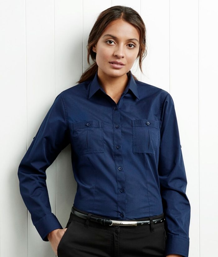 Biz Collection Ladies Long Sleeve Bondi Shirt. Navy S306LL