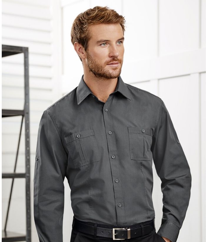 Biz Collection Mens Bondi Long Sleeve Shirt Code: S306ML Charcoal
