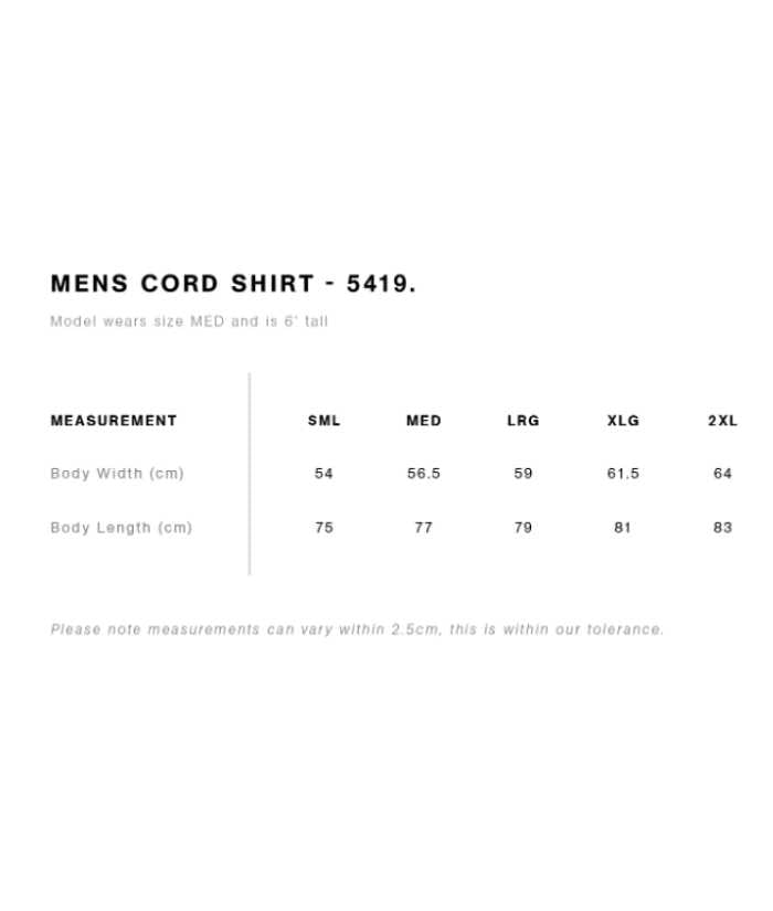 Mens Corduroy Shirt - Uniforms and Workwear NZ - Ticketwearconz