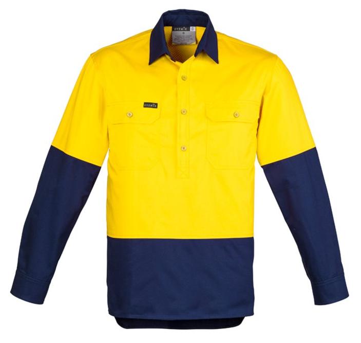 Mens Hi Vis Closed Front L/S Shirt - Uniforms and Workwear NZ - Ticketwearconz