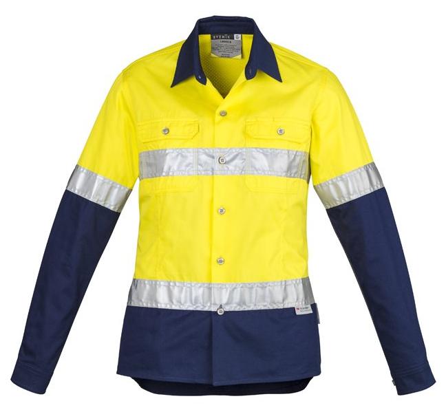 Womens Hi Vis Spliced Industrial Shirt - Hoop Taped - Uniforms and Workwear NZ - Ticketwearconz