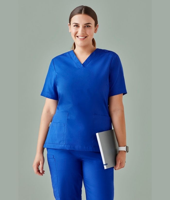 biz-collection-ladies-womens-tokyo-scrub-top-CST141LS-royal-blue-colour-coded-size-pips