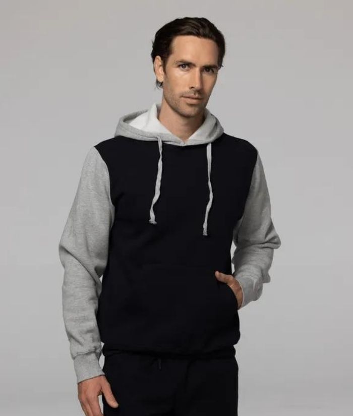 black-grey-worn-Aussie-Pacific-adults-unisex-Monash-cotton-rich-two-tone-hoodie