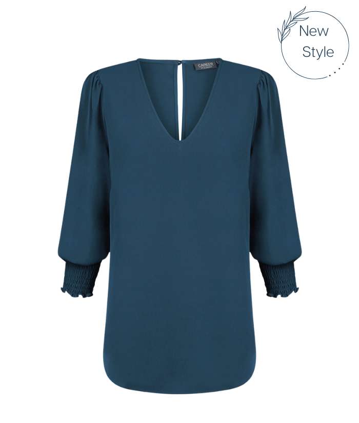 cleo-v-neck-shirred-cuff-long-sleeve-soft-top-career-gloweave-1799wz