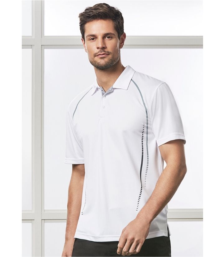 Bi Collection Men's Cyber Short Sleeve Polo. Colour: White