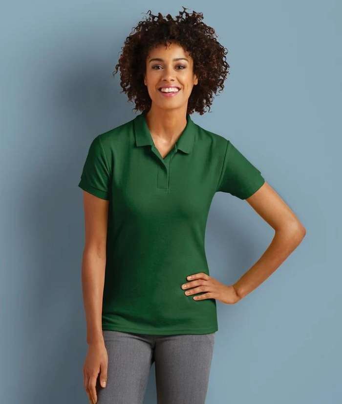 forest-green-worn-72800L-Gildan-Dry-Blend-Ladies-Double-Pique-Sport-Shirt-polo