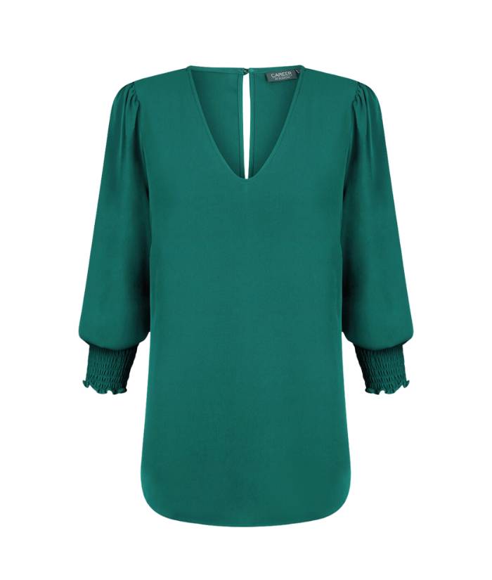 gloweave-cleo-long-sleeve-shirred-cuff-v-neck-top-emerald-1803wz