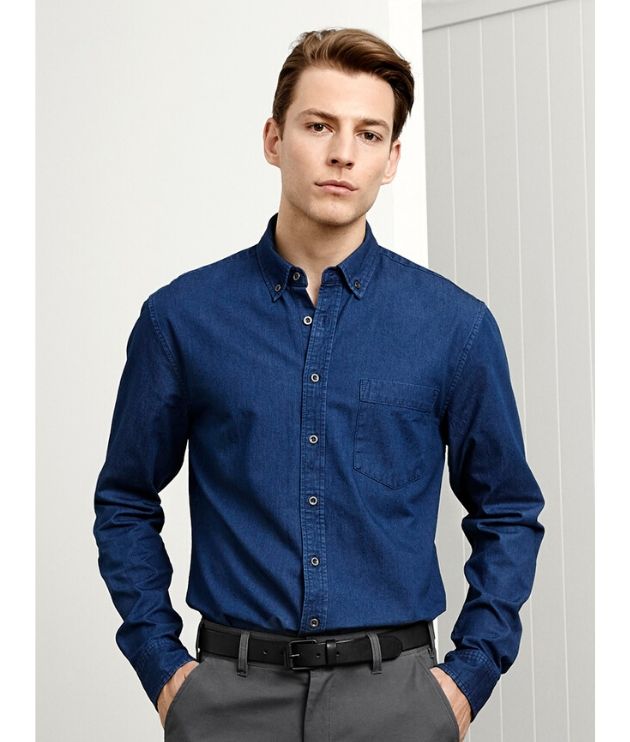 Biz Collection Mens Long sleeve indie Denim shirt - Code S017ML Colour: Dark Blue