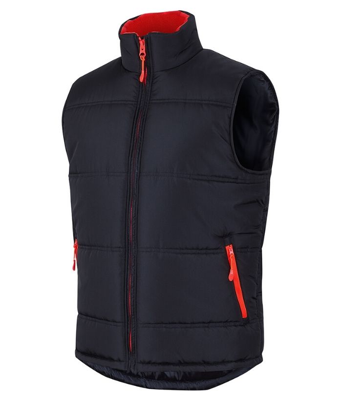 Work-uniform-outdoor-activewear-JB's Contrast Puffer Vest. Black/Red