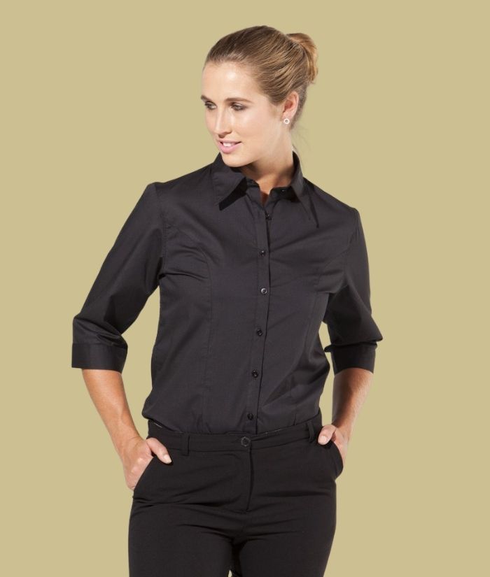 lichfield-womens-jet-black-34-sleeve-shirt-0102W-black