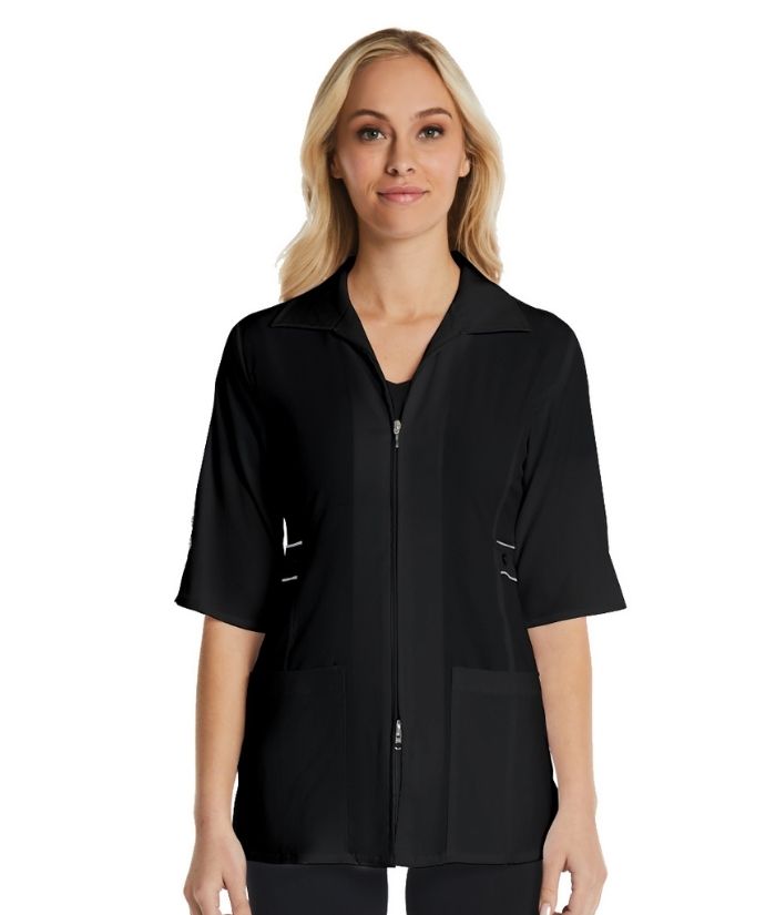 maevn-smart-womens-short-sleeve-lab-jacket-coat-8802-black-pewter