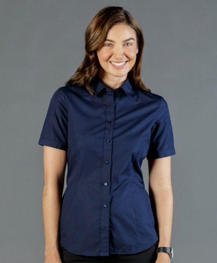 Nicholson Premium Poplin, Womens Short Sleeve Shirt - Uniforms and Workwear NZ - Ticketwearconz