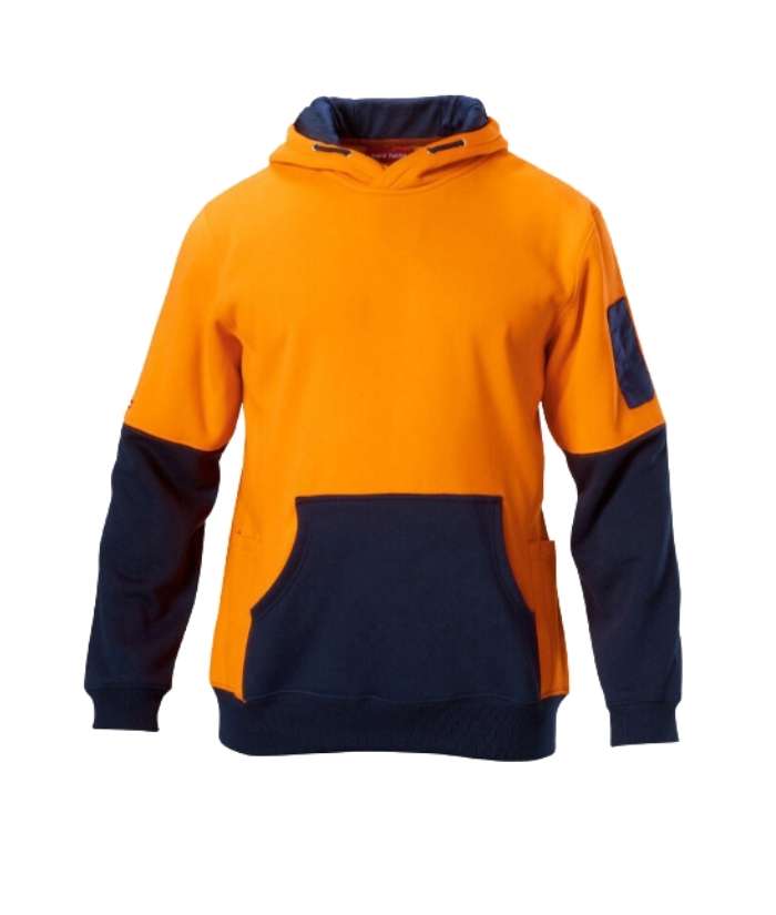 Hard-yakka-two-2-tone-hi-vis-brushed-fleece-pullover-hoodie-orange-Navy-Y19325