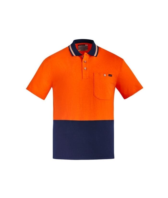 orange-navy-syzmik-ZH435-Mens-100-_-Cotton-short-Sleeve-hi-vis-Polo