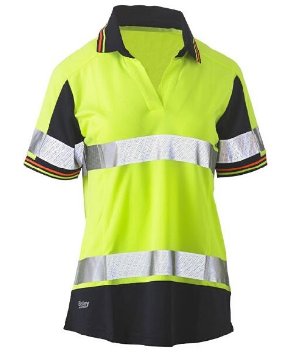 Womens Short Sleeve Taped, 2 Tone, Hi Vis, V-Neck Polo - Uniforms and Workwear NZ - Ticketwearconz