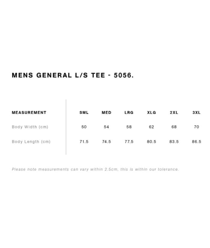 Mens General Long Sleeve Tee - Uniforms and Workwear NZ - Ticketwearconz