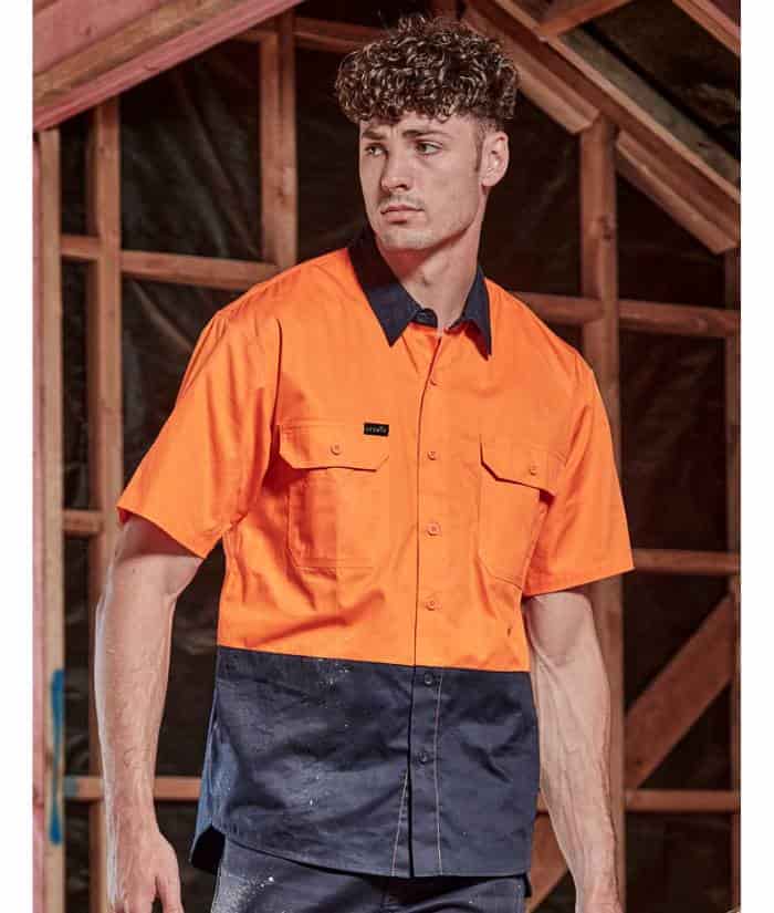 syzmik-ZW115-hi-vis-day-only-short-sleeve-cotton-drill-work-shirt-