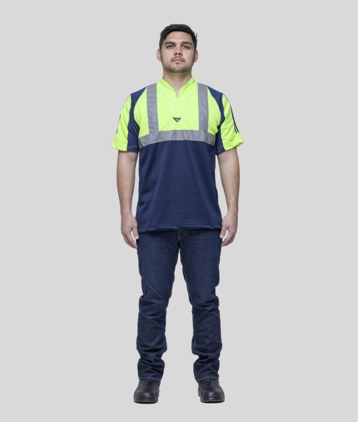 Hi Vis, Day/Night Half Front Rugger Polo Shirt - Uniforms and Workwear NZ - Ticketwearconz