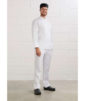 worn-white-CH234m-yes-chef-mens-chef-pant-with-al-dente-long-sleeve-chef-jacket-white