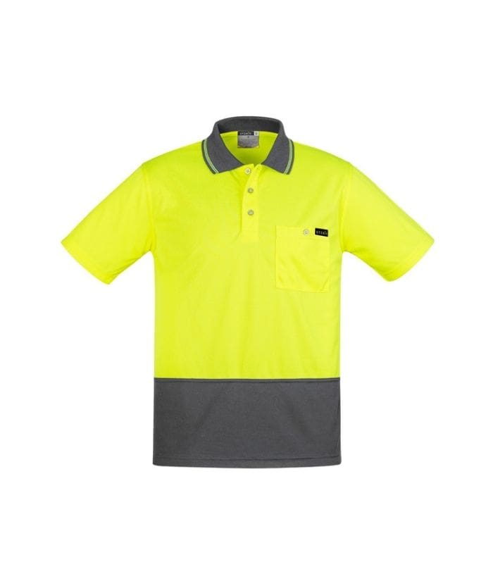 yellow-charcoal-syzmik-ZH415-Mens-Cotton-Comfort-Back-short-Sleeve-hi-vis-Polo