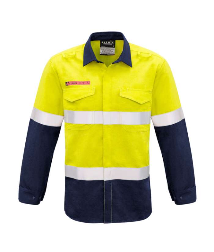yellow-navy-syzmik-Mens-FR-Hooped-Taped-Spliced-long-sleeve-Shirt